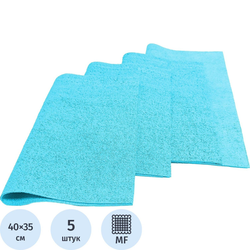 Салфетка хозяйственная микрополимер PVA/PU 35х40 310 г/м2 синий 5 шт/уп