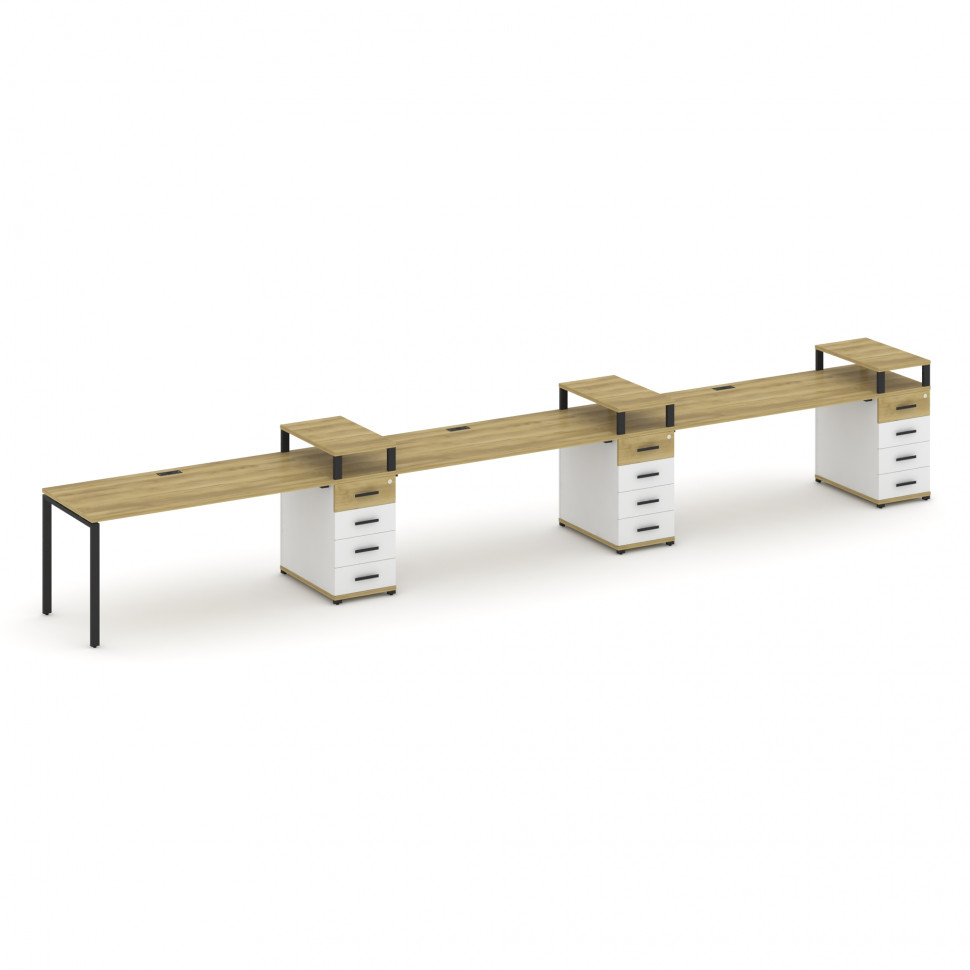 Concept Рабочая станция 3 места с 3 опорными тумбами CN.ORS-460 B Дуб Винченцо/Белый Бриллиант/Метал