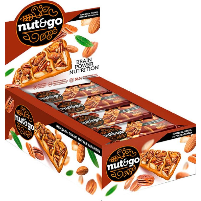 Батончик миндальный NUT N GO с пеканом КА,18 шт /уп КВК 335