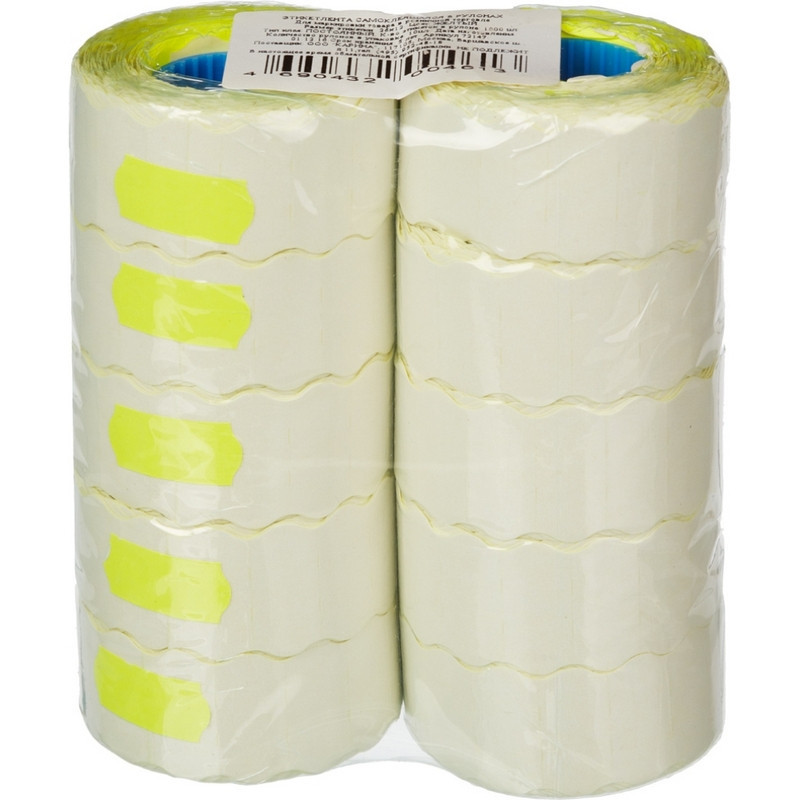 Этикет-лента 26х12 желт волна 1000шт/рул 10рул/уп