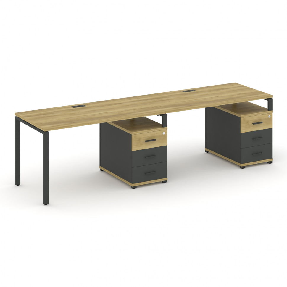 Concept Рабочая станция 2 места с 2 опорными тумбами CN.ORS-309 A Дуб Винченцо/Антрацит/Металл Антра