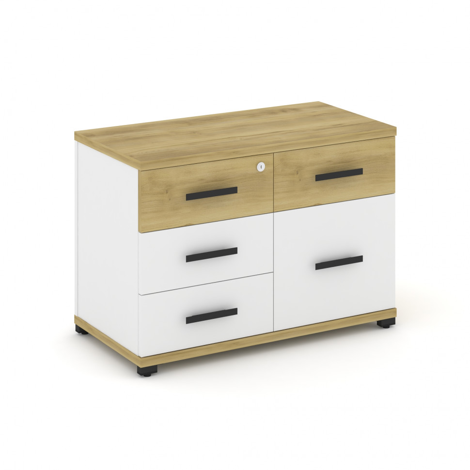 Concept Тумба приставная широкая 4 ящ.+1 распаш. фасад CN.TSP-010 B Дуб Винченцо/Белый Бриллиант/Мет