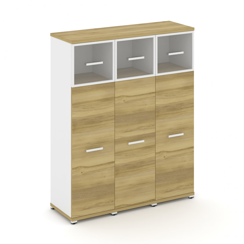 Concept Шкаф 3 узкие секции, 4 ниши CN.STU-434 RPW W Дуб Винченцо/Белый Бриллиант/Металл Белый/Прозр