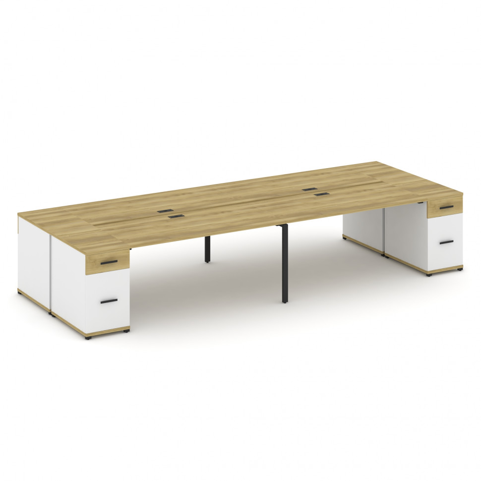 Concept Рабочая станция 4 места с 2 опорными тумбами CN.DRS-432 B Дуб Винченцо/Белый Бриллиант/Метал