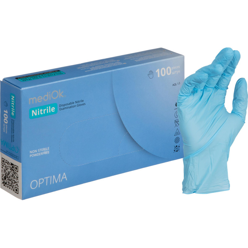 Перчатки нитрил., NITRILE OPTIMA, голубые, 3гр (L), 50 пар/уп