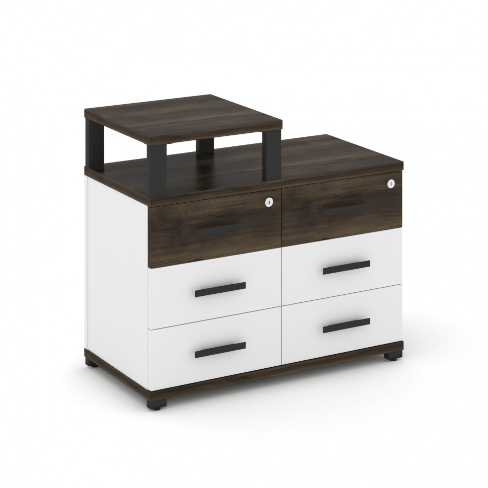 Concept Тумба приставная широкая 6 ящ. с надставкой узкой CN.TSP-008 B Дуб Мали/Белый Бриллиант/Мета