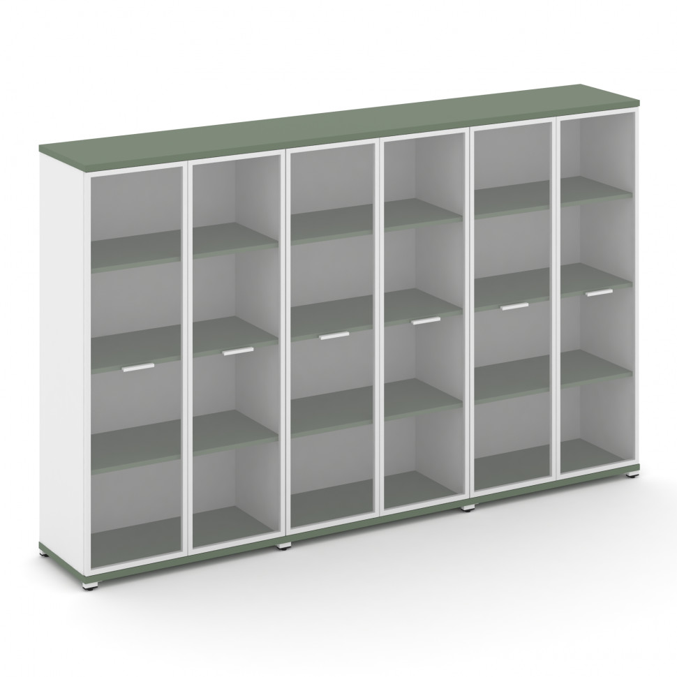 Concept Шкаф 3 широкие секции, 4 ниши CN.STS-436 RPW W Кобо/Белый Бриллиант/Металл Белый/Прозрачный