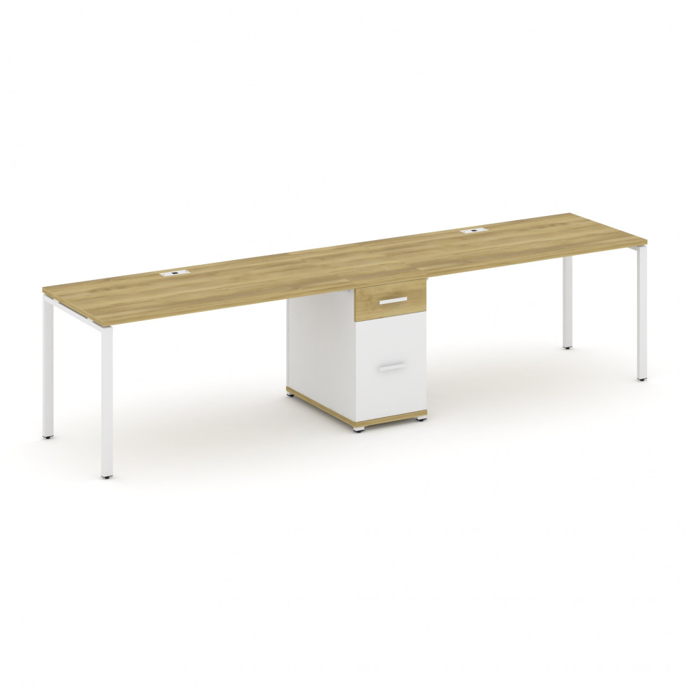 Concept Рабочая станция 2 места с 1 опорной тумбой CN.ORS-407 W Дуб Винченцо/Белый Бриллиант/Металл
