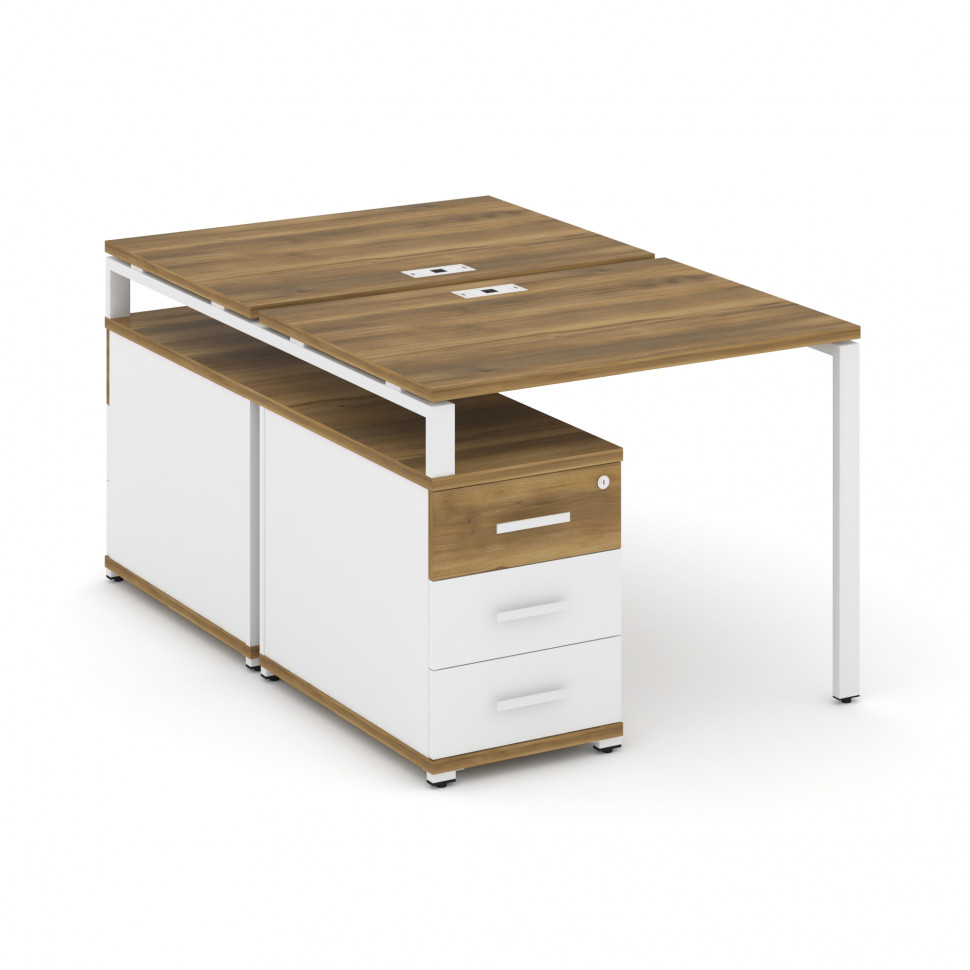Concept Рабочая станция 2 места с двухсторонней опорной тумбой CN.DRS-301 W Сандал Янтарный/Белый Бр