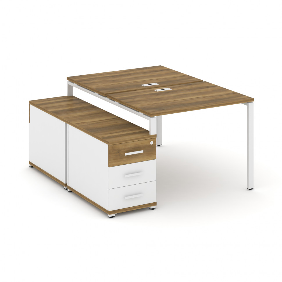 Concept Рабочая станция 2 места с двухсторонней опорной тумбой CN.DRS-301 W Сандал Янтарный/Белый Бр