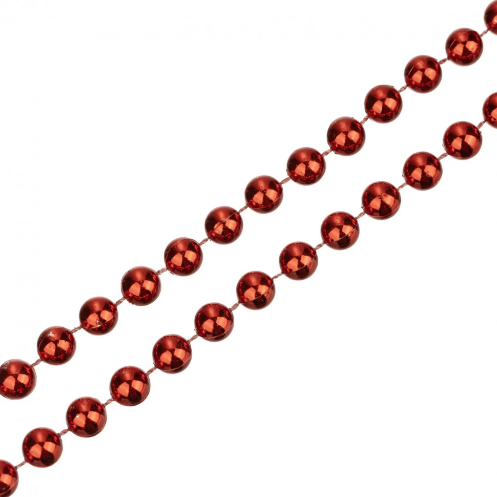Бусы новогодние на елку Яркий праздник,  d 1 см, длина 1,8 м, красн НУ-0052