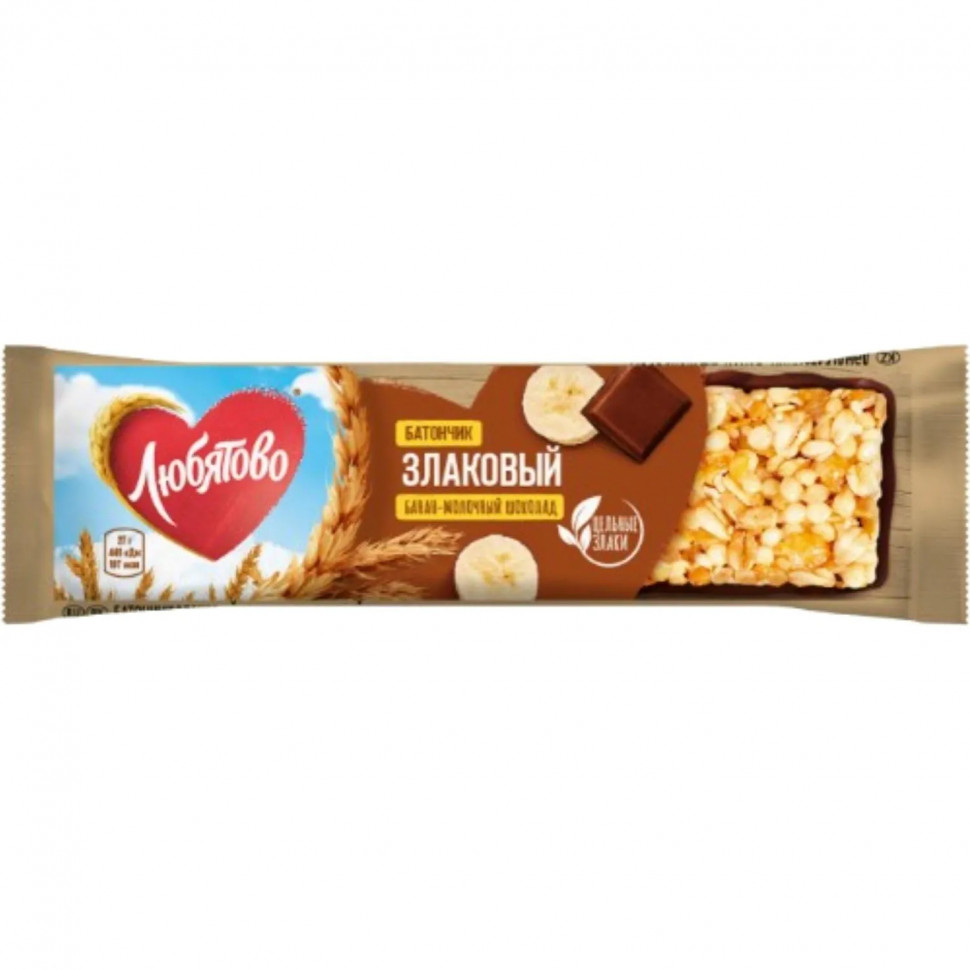 Батончик злаковый Любятово банан-молочный шоколад, 27гx25шт/уп