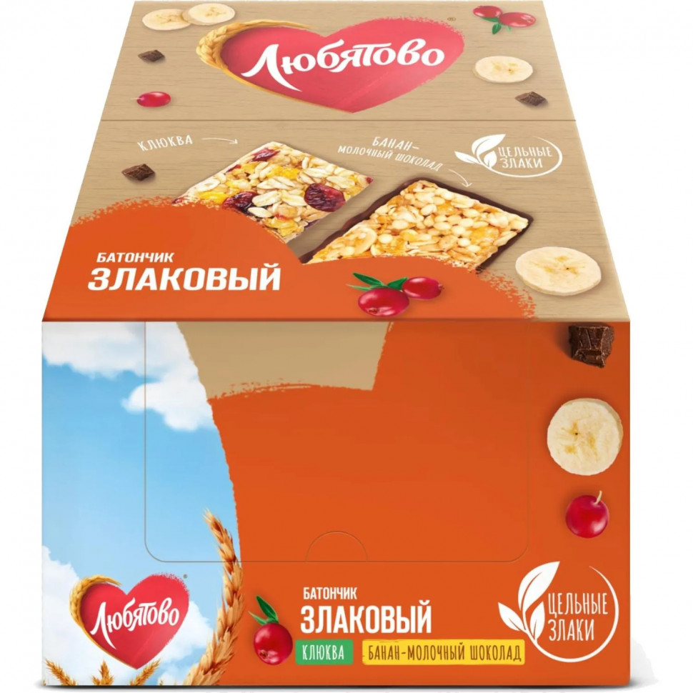 Батончик злаковый Любятово банан-молочный шоколад, 27гx25шт/уп
