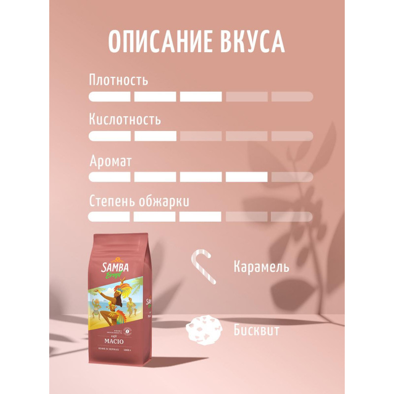 Кофе Samba Brasil Macio натуральный жареный в зернах, 1кг