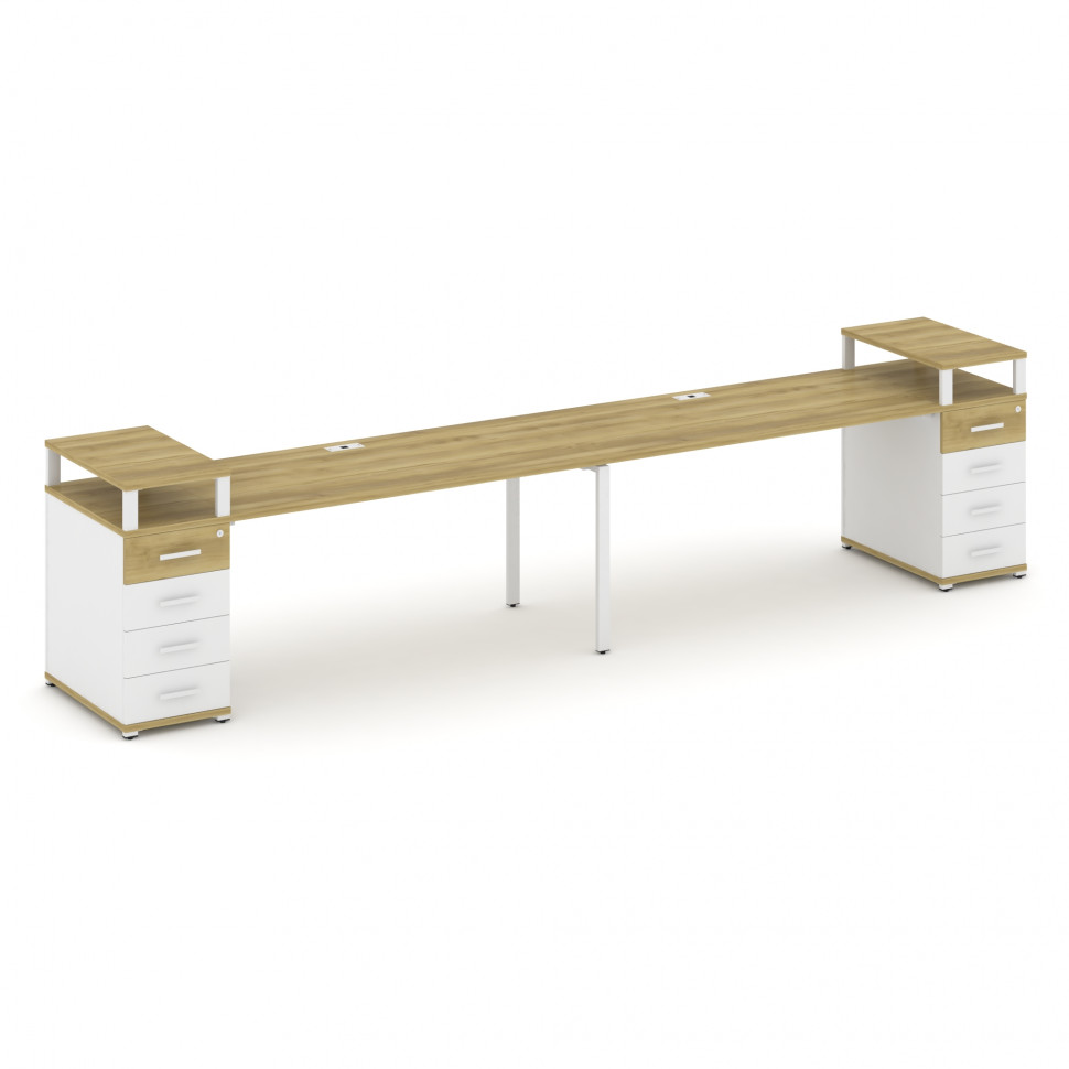 Concept Рабочая станция 2 места с 2 опорными тумбами CN.ORS-428 W Дуб Винченцо/Белый Бриллиант/Метал Concept Рабочая станция 2 места с 2 опорными тумбами CN.ORS-428 W Дуб Винченцо/Белый Бриллиант/Метал