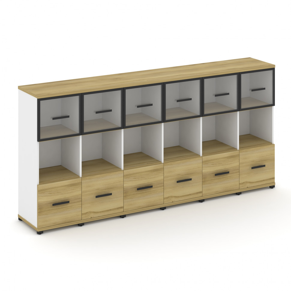 Concept Шкаф 6 узких секций, 3 ниши CN.STU-365 RPB B Дуб Винченцо/Белый Бриллиант/Металл Черный/Проз