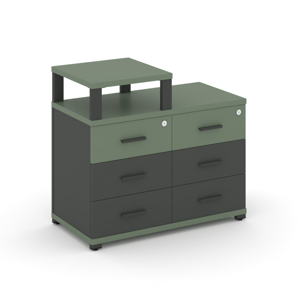 Concept Тумба приставная широкая 6 ящ. с надставкой узкой CN.TSP-008 A Кобо/Антрацит/Металл Антрацит