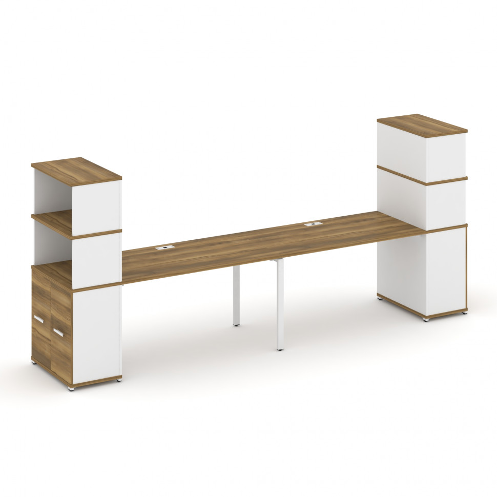 Concept Рабочая станция с опорными распаш. шкафами с надставкой выс. CN.ORS-231 W Сандал Янтарный/Бе