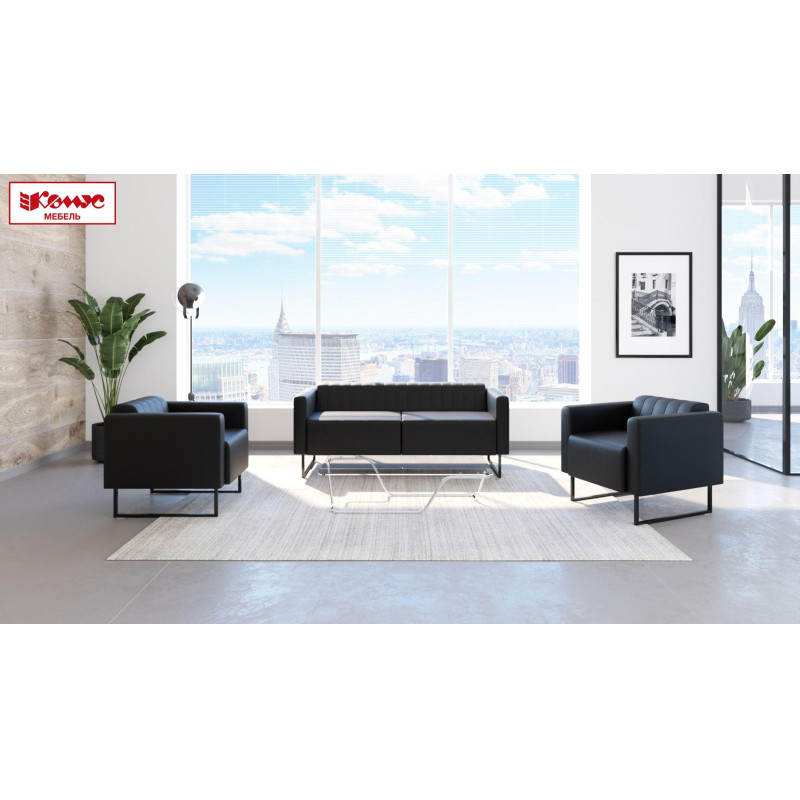 Диван MV_Комус Мебель Bright City 2-мест. (Ci2) к/з Or.16/Ec.3001 черн