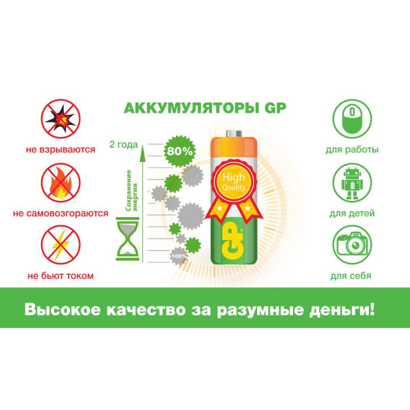 Аккумулятор GP 1000 series (min 950mAh) АAA/HR03, 100AAAHC-2DECRC2, бл/2шт
