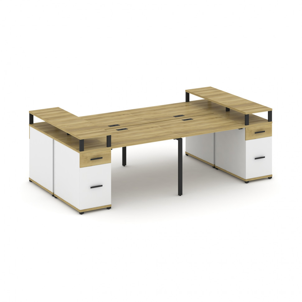 Concept Рабочая станция 4 места 2 опорными тумбами CN.DRS-445 B Дуб Винченцо/Белый Бриллиант/Металл Concept Рабочая станция 4 места 2 опорными тумбами CN.DRS-445 B Дуб Винченцо/Белый Бриллиант/Металл