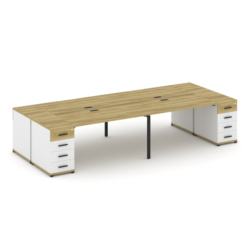 Concept Рабочая станция 4 места с 2 опорными тумбами CN.DRS-427 B Дуб Винченцо/Белый Бриллиант/Метал