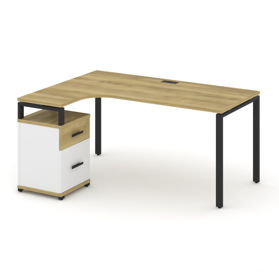 Concept Стол эргономичный с опорной тумбой CN.SA-308(L) B Дуб Винченцо/Белый Бриллиант/Металл Черный