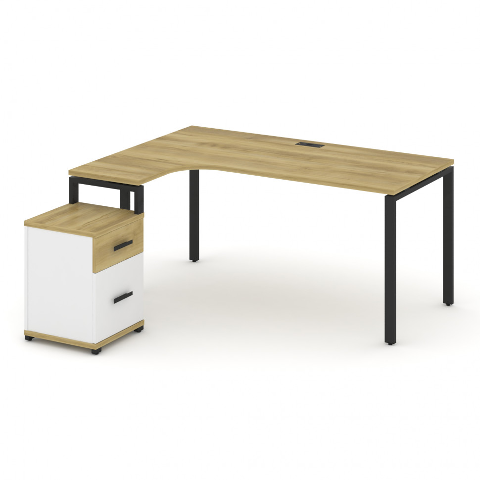 Concept Стол эргономичный с опорной тумбой CN.SA-308(L) B Дуб Винченцо/Белый Бриллиант/Металл Черный