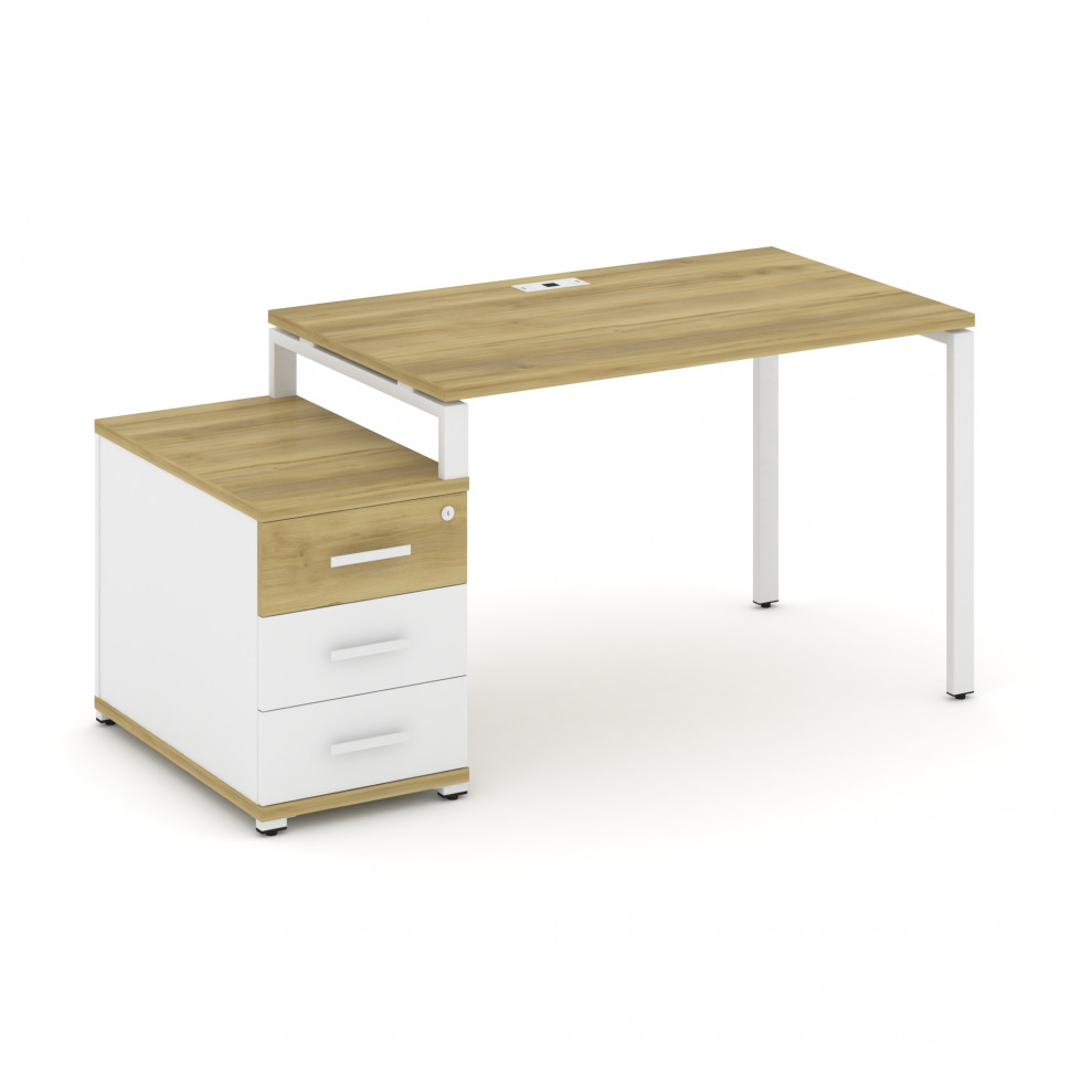 Concept Стол письменный с 1 опорной тумбой CN.SP-302 W Дуб Винченцо/Белый Бриллиант/Металл Белый 118