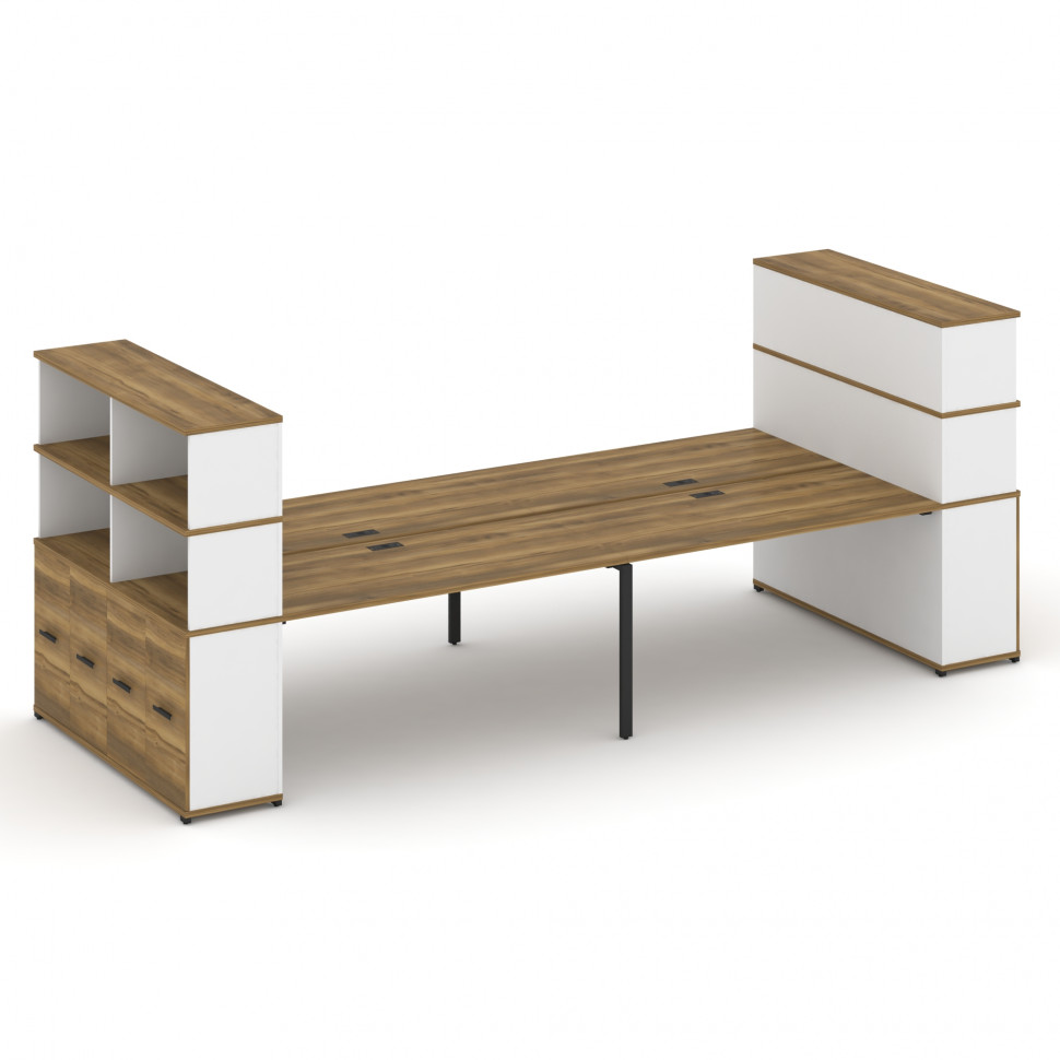 Concept Рабочая станция с опорными распаш. шкафами с надставкой выс. CN.DRS-276 B Сандал Янтарный/Бе