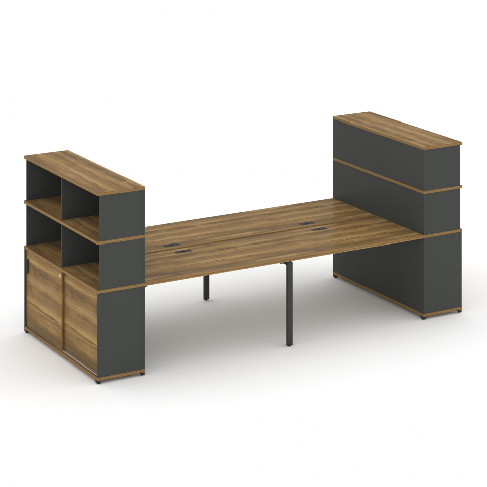Concept Рабочая станция с опорными шкафами-купе с надставкой выс. CN.DRS-288 A Сандал Янтарный/Антра