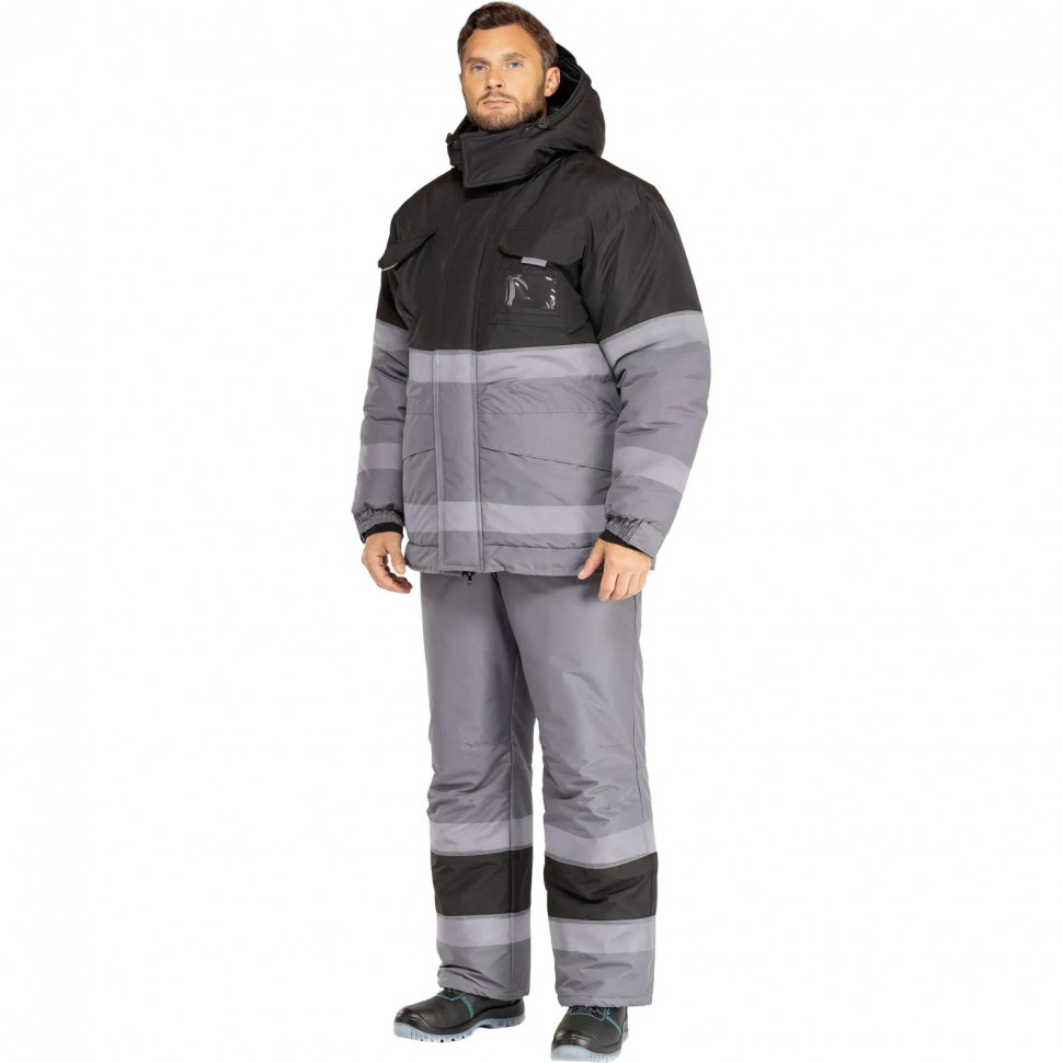 Костюм рабочий зимний мужской з50-КПК СОП сер/черн р.52-54/170-176