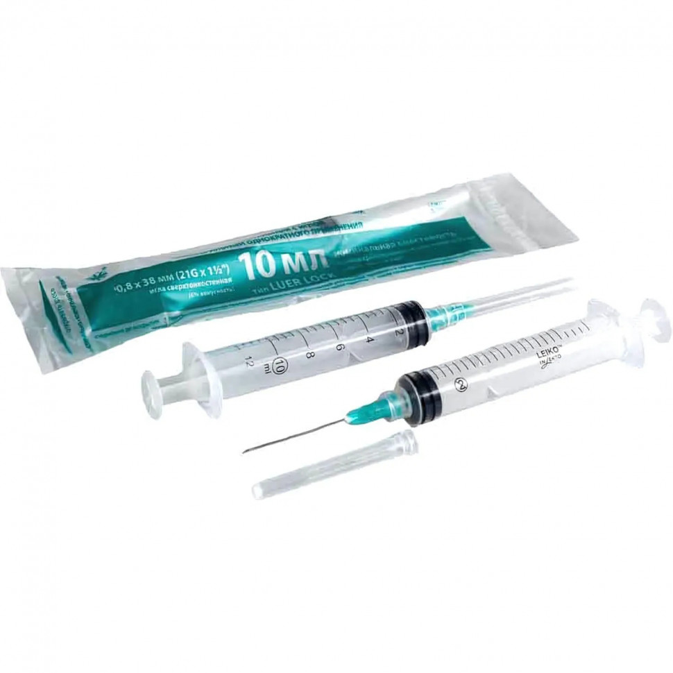 Шприц 3-комп. однораз. 10мл LL 21G(0,8х38) над. 100шт/уп LEIKO
