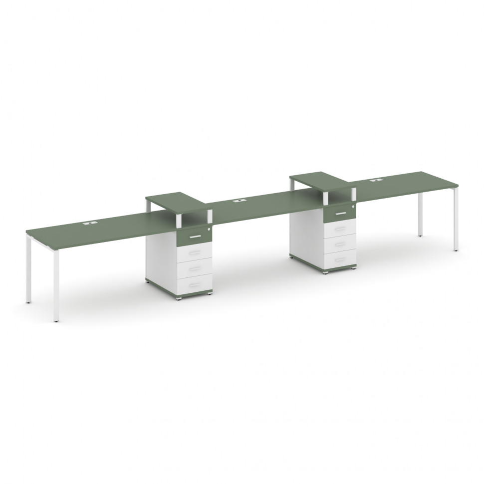 Concept Рабочая станция 3 места с 2 опорными тумбами CN.ORS-452 W Кобо/Белый Бриллиант/Металл Белый