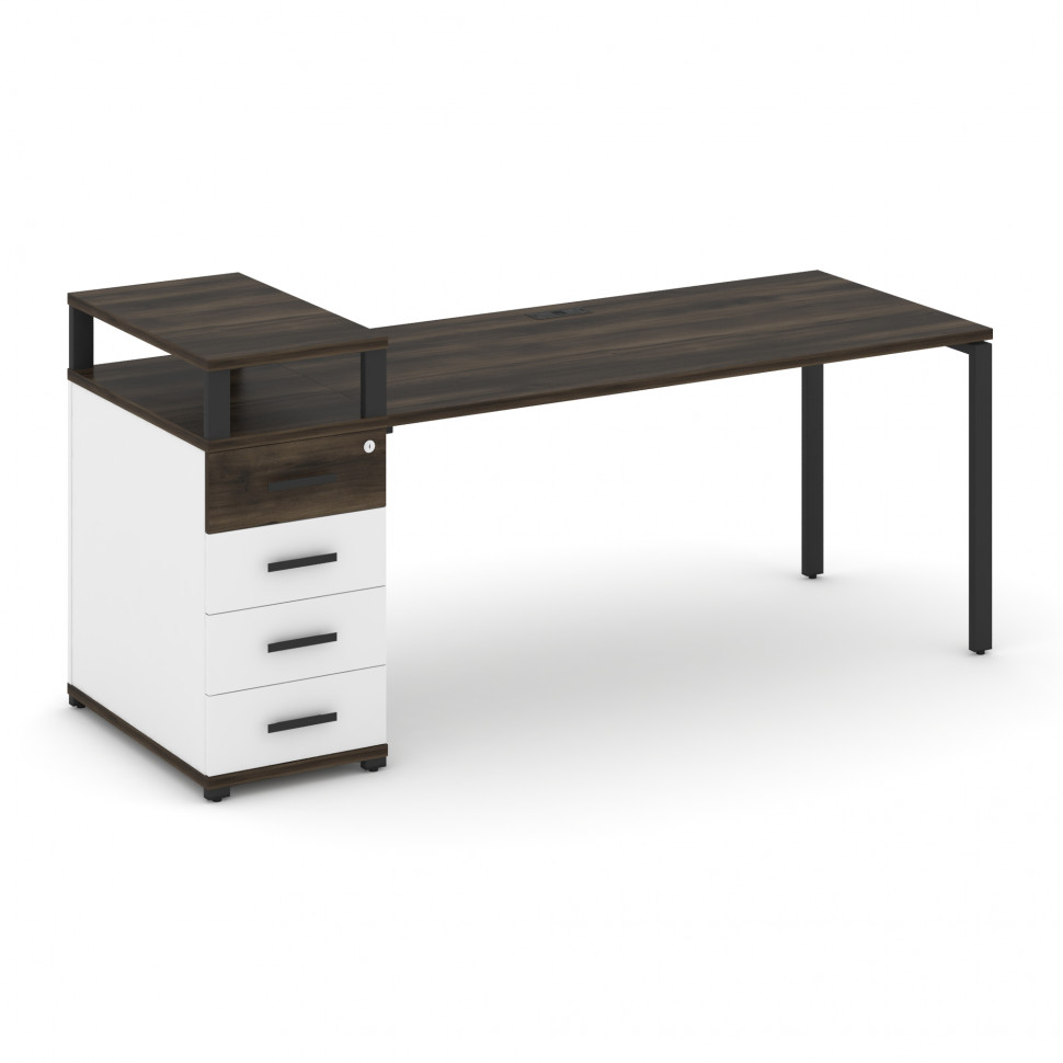 Concept Стол рабочий с 1 опорной тумбой CN.SP-412 B Дуб Мали/Белый Бриллиант/Металл Черный 2000*720*