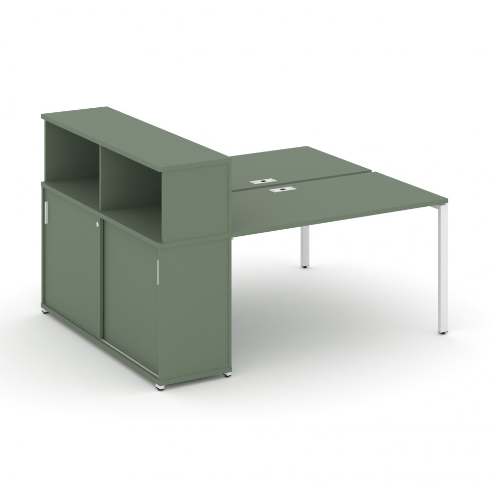 Concept Рабочая станция с опорным шкафом-купе с надставкой низ. CN.DRS-237 W Кобо/Металл Белый 1400*