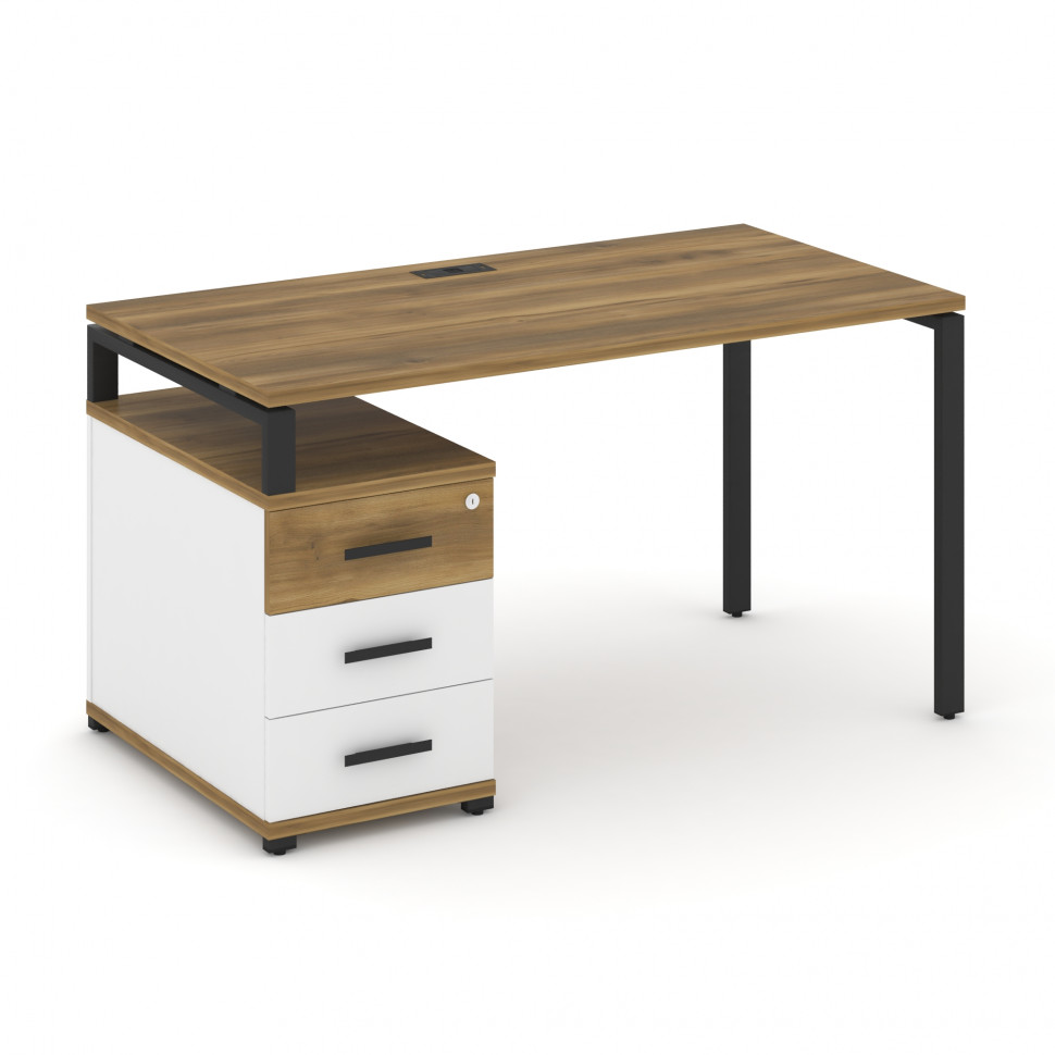 Concept Стол письменный с 1 опорной тумбой CN.SP-303 B Сандал Янтарный/Белый Бриллиант/Металл Черный