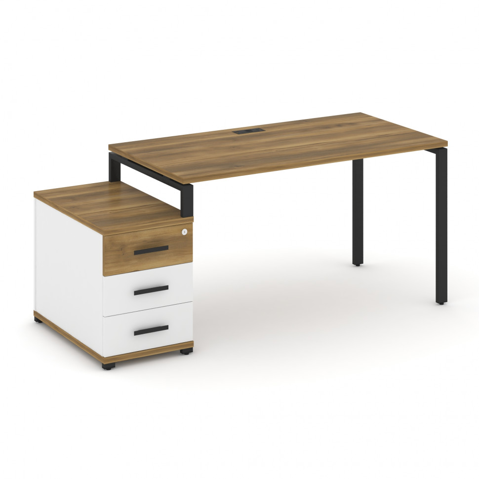 Concept Стол письменный с 1 опорной тумбой CN.SP-303 B Сандал Янтарный/Белый Бриллиант/Металл Черный