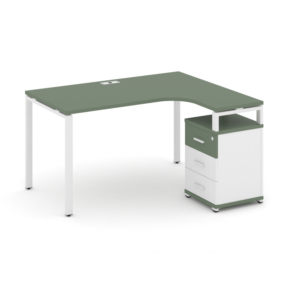 Concept Стол эргономичный с опорной тумбой CN.SA-305(R) W Кобо/Белый Бриллиант/Металл Белый 1380*118