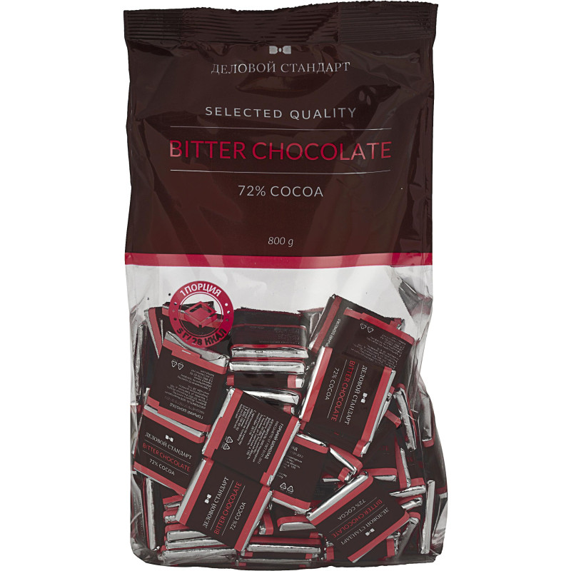 Шоколад порционный Деловой Стандарт горький 72%, 5гx160шт, 800г