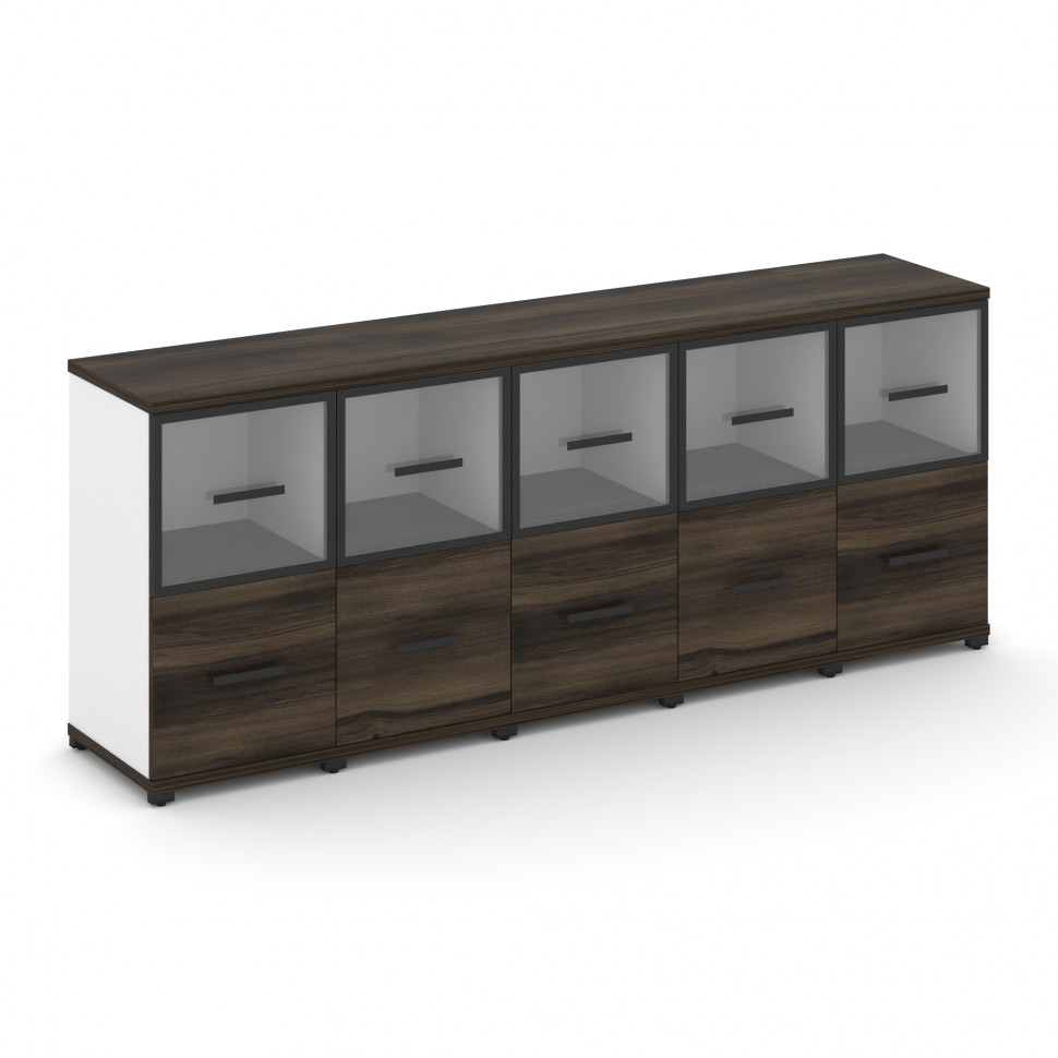 Concept Шкаф 5 узких секций, 2 ниши CN.STU-252 RPB B Дуб Мали/Белый Бриллиант/Металл Черный/Прозрачн