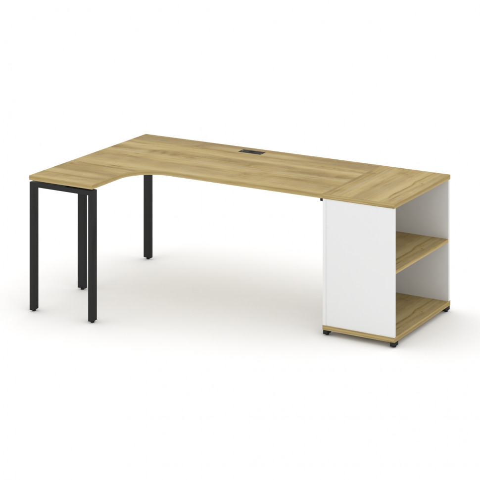 Concept Стол эргономичный опорным стеллажом CN.SA-202(L) Дуб Винченцо/Белый Бриллиант/Металл Черный Concept Стол эргономичный опорным стеллажом CN.SA-202(L) Дуб Винченцо/Белый Бриллиант/Металл Черный