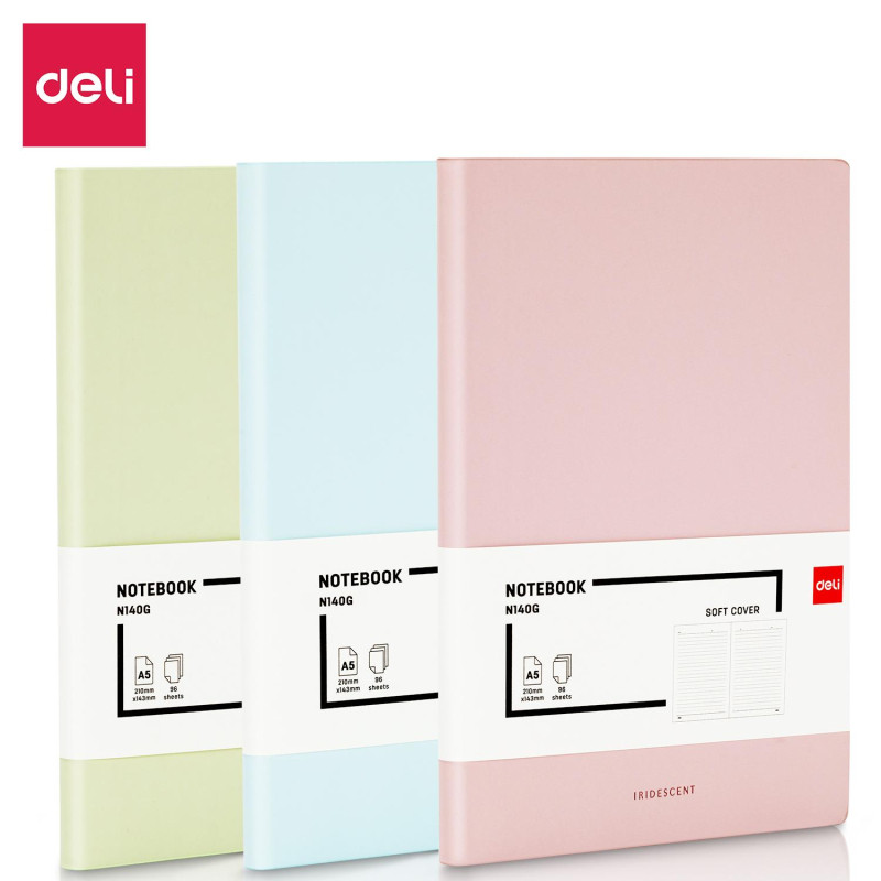 Блокнот Deli А5 96л 80 г/м мягкая облож,клетка 5x5мм, зеленый кожа EN140G