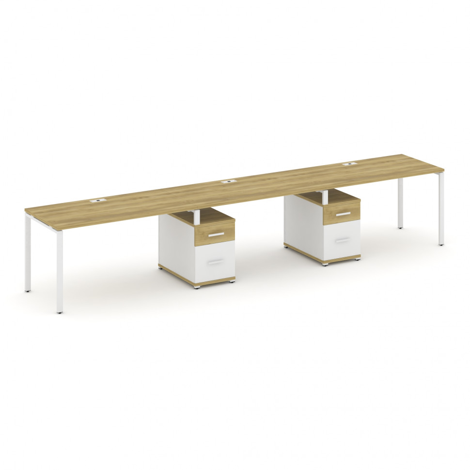 Concept Рабочая станция 3 места с 2 опорными тумбами CN.ORS-339 W Дуб Винченцо/Белый Бриллиант/Метал