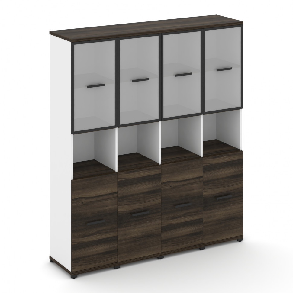 Concept Шкаф 4 узкие секции, 5 ниш CN.STU-543 RMB B Дуб Мали/Белый Бриллиант/Металл Черный/Сатин 166