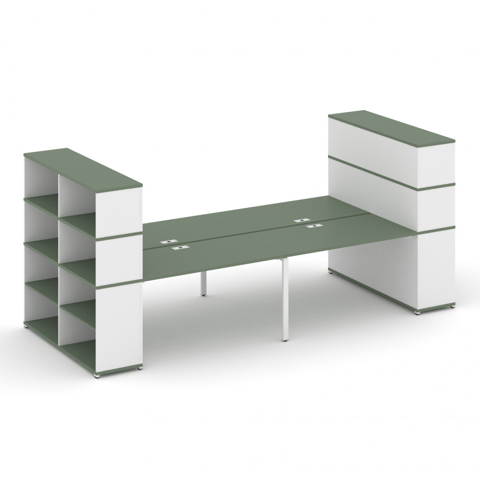 Concept Рабочая станция с опорными стеллажами с надставкой выс. CN.DRS-257 Кобо/Белый Бриллиант/Мета