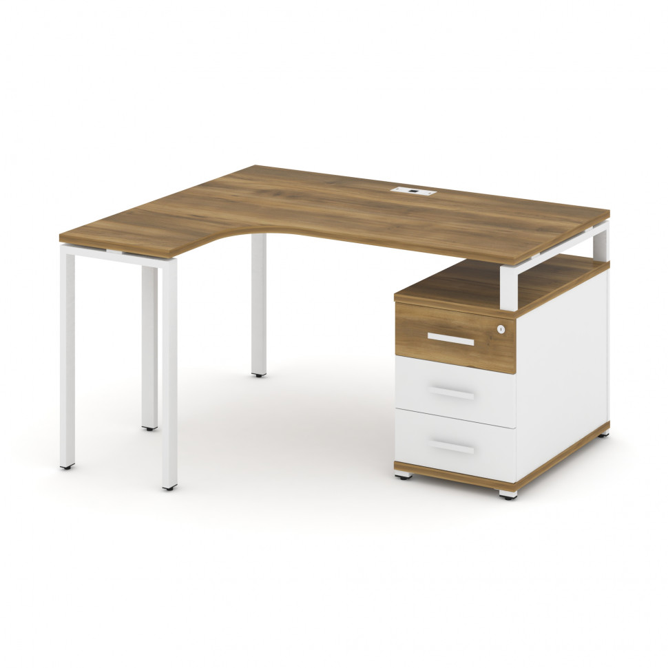 Concept Стол эргономичный с опорной тумбой CN.SA-301(L) W Сандал Янтарный/Белый Бриллиант/Металл Бел Concept Стол эргономичный с опорной тумбой CN.SA-301(L) W Сандал Янтарный/Белый Бриллиант/Металл Бел