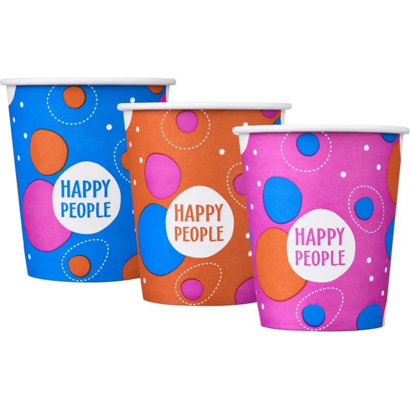 Стакан одноразовый бум односл. 250 мл d-80мм Happy People МИКС  50шт/уп