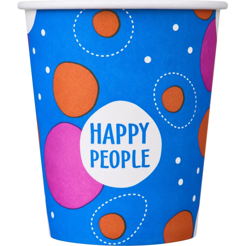 Стакан одноразовый бум односл. 250 мл d-80мм Happy People МИКС  50шт/уп