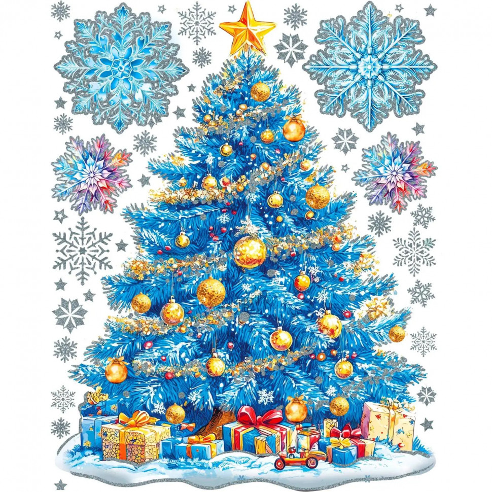 Наклейка на окно новогодняя  из ПВХ пленки, с раскраской 30x38см арт.94290